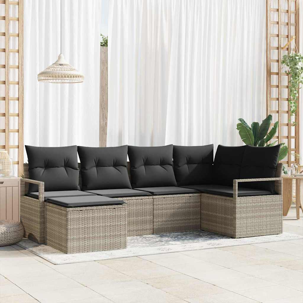 Set di divani 6 pcs Grigio chiaro polyrattan | homemem39