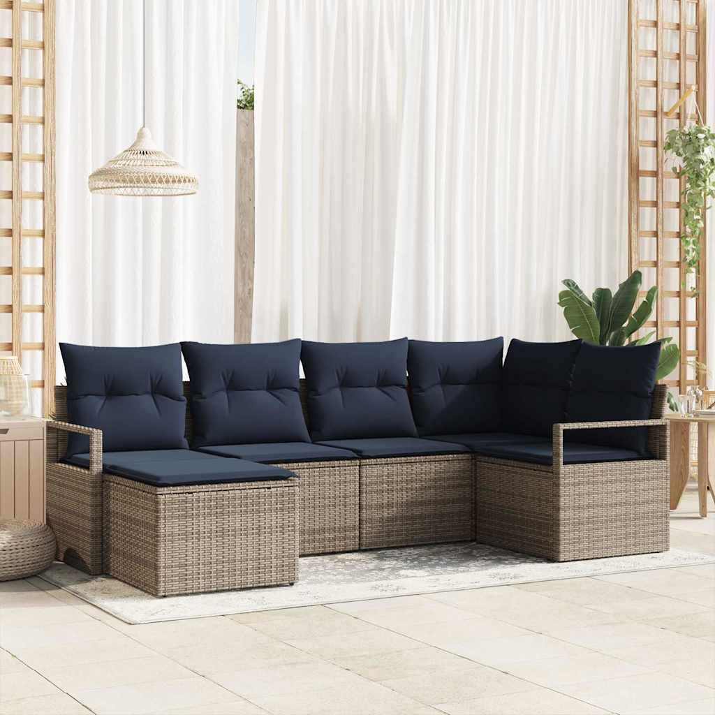 Set di divani con cuscino 6 pcs Grigio polyrattan | homemem39