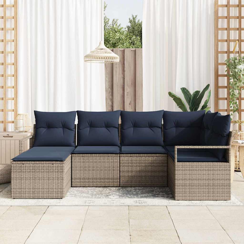 Set di divani con cuscino 6 pcs Grigio polyrattan | homemem39