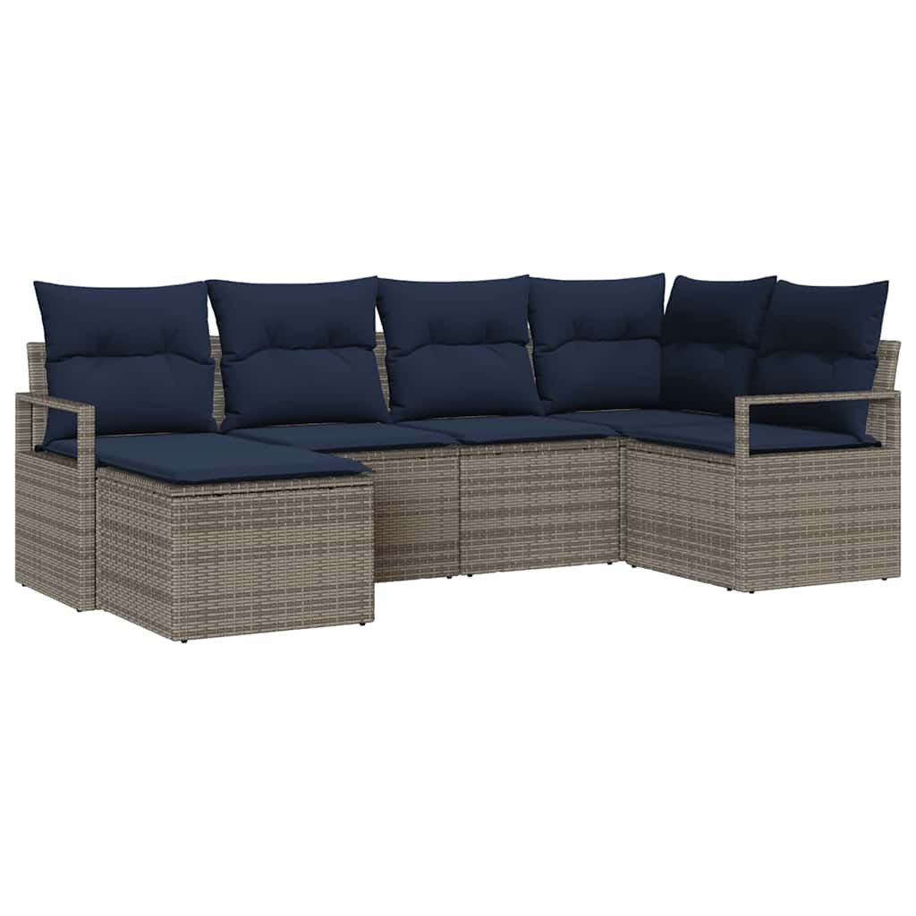 Set di divani con cuscino 6 pcs Grigio polyrattan | homemem39
