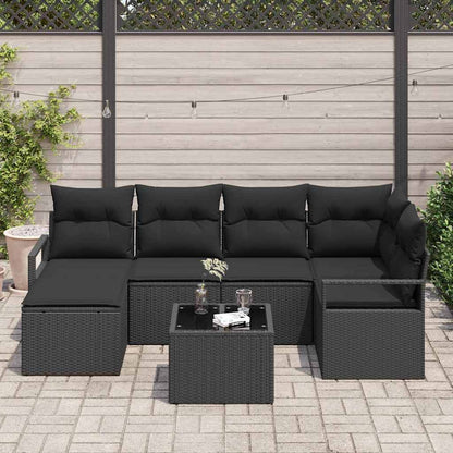 Set Divano da Giardino 7 pcs Nero Poly Rattan