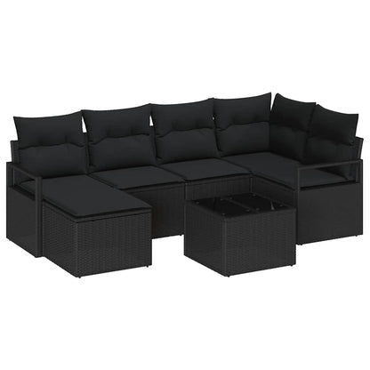 Set Divano da Giardino 7 pcs Nero Poly Rattan
