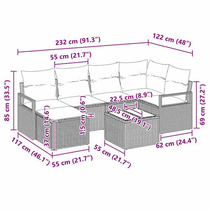 Set Divano da Giardino 7 pcs Nero Poly Rattan