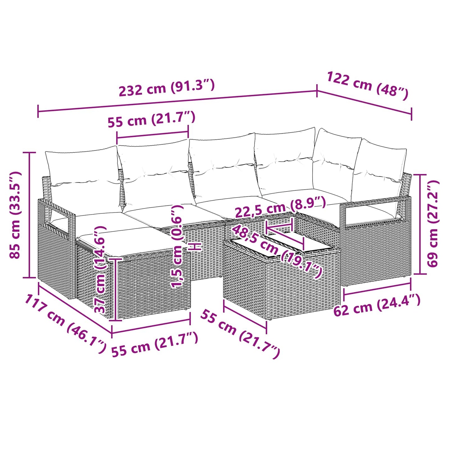 Set di divani 7 pcs Marrone polyrattan | homemem39