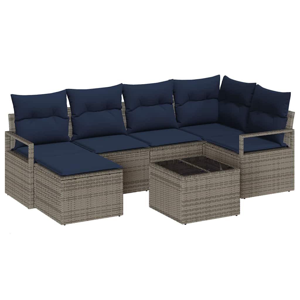 Set di divani con cuscino 7 pcs Grigio polyrattan | homemem39