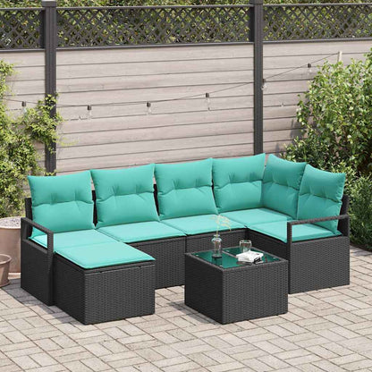 Set di divani con cuscino 7 pcs Nero polyrattan | homemem39
