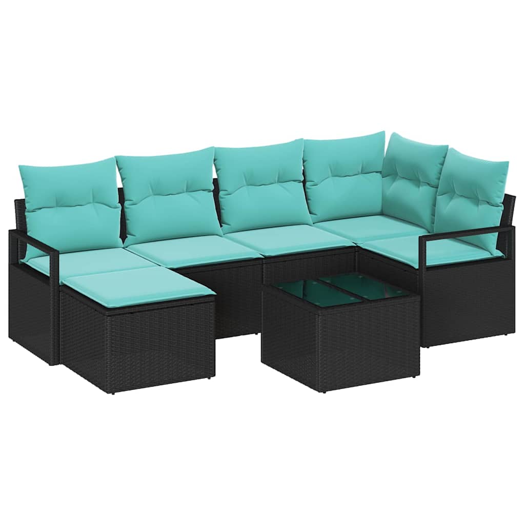 Set di divani con cuscino 7 pcs Nero polyrattan | homemem39