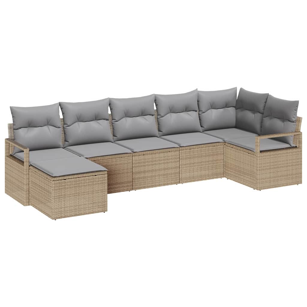Set di divani con cuscino 7 pcs Beige polyrattan | homemem39
