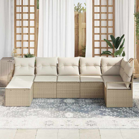 Set Divano da Giardino 7 pcs Beige Poly Rattan