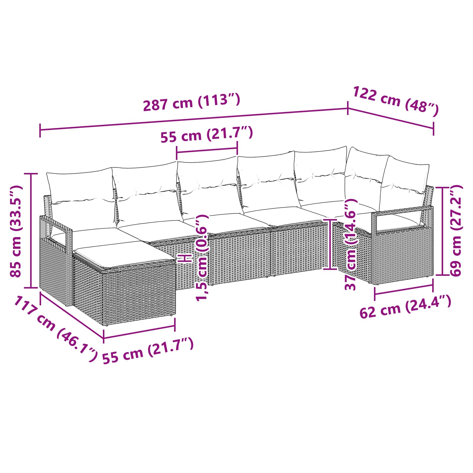 Set di divani con cuscino 7 pcs Marrone polyrattan | homemem39