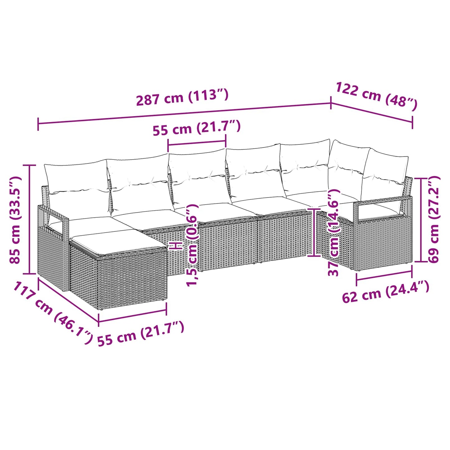 Set di divani 7 pcs Grigio polyrattan | homemem39