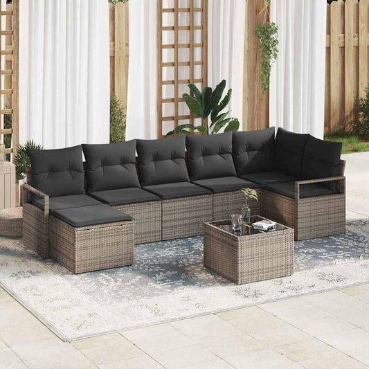 Set Divano da Giardino 8 pcs Grigio Poly Rattan