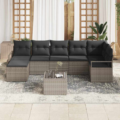 Set Divano da Giardino 8 pcs Grigio Poly Rattan