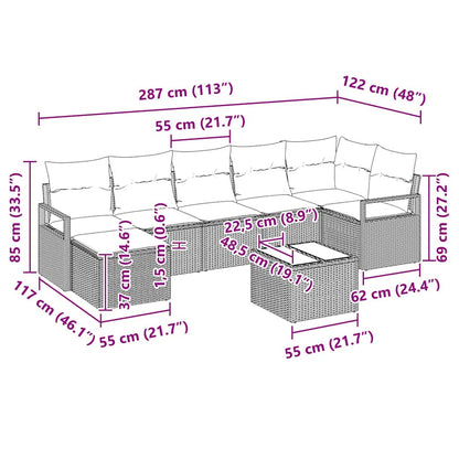 Set Divano da Giardino 8 pcs Grigio Poly Rattan