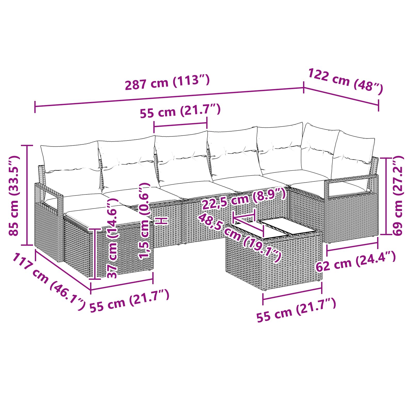 Set di divani con cuscino 8 pcs Grigio polyrattan | homemem39