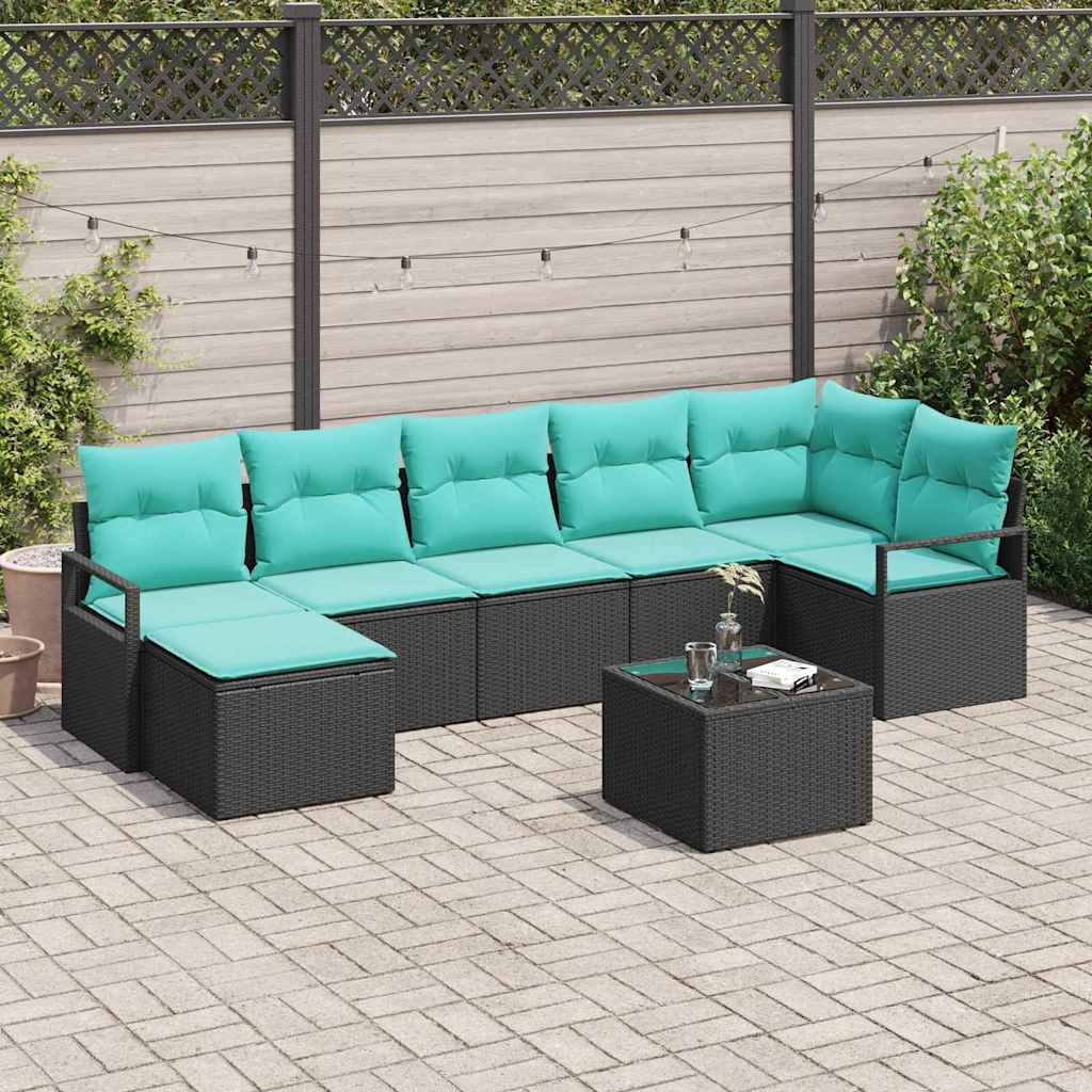 Set di divani con cuscino 8 pcs Nero polyrattan | homemem39