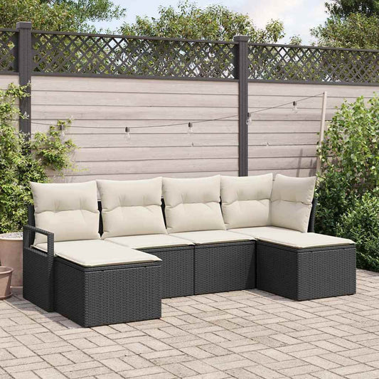 Set Divano da Giardino 6 pcs Nero Poly Rattan