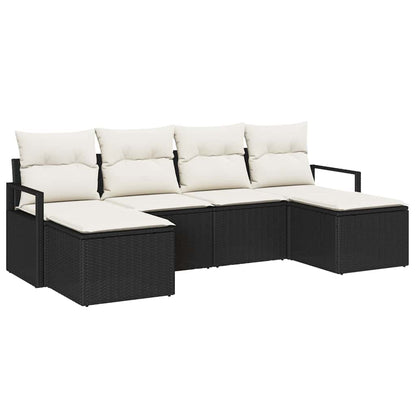 Set Divano da Giardino 6 pcs Nero Poly Rattan
