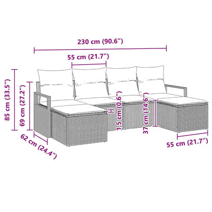 Set Divano da Giardino 6 pcs Nero Poly Rattan