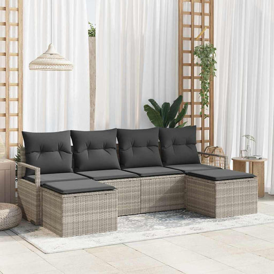 Set Divano da Giardino 6 pcs Grigio chiaro Poly Rattan