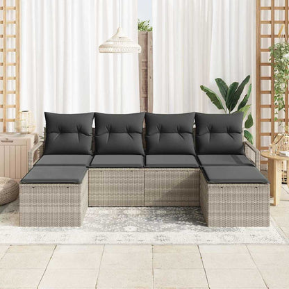 Set Divano da Giardino 6 pcs Grigio chiaro Poly Rattan