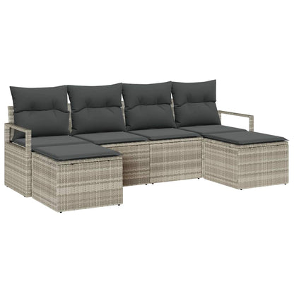 Set Divano da Giardino 6 pcs Grigio chiaro Poly Rattan