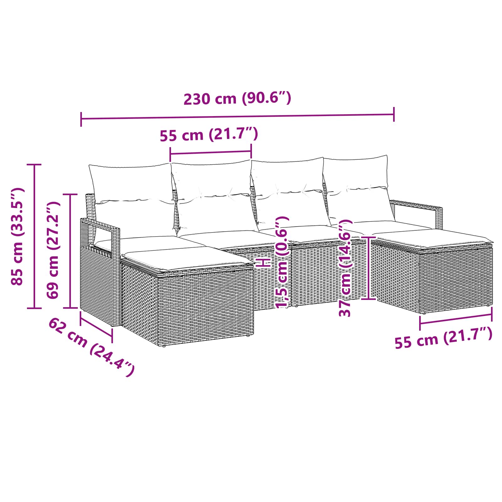 Set di divani 6 pcs Nero polyrattan | homemem39