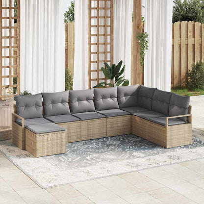 Set Divano da Giardino 8 pcs Beige Poly Rattan