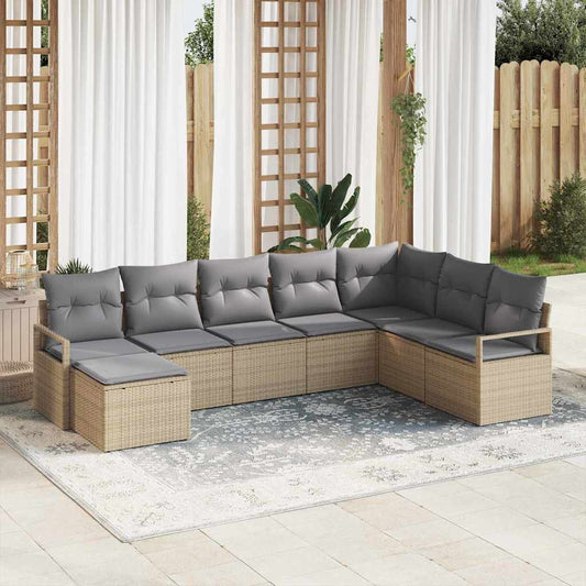 Set Divano da Giardino 8 pcs Beige Poly Rattan