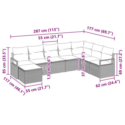 Set Divano da Giardino 8 pcs Beige Poly Rattan