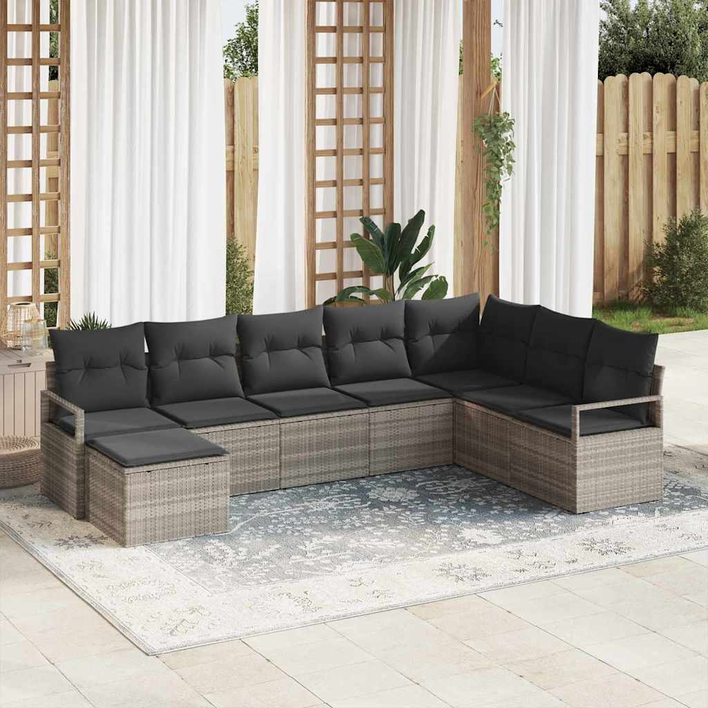 Set di divani con cuscino 8 pcs Grigio chiaro polyrattan | homemem39