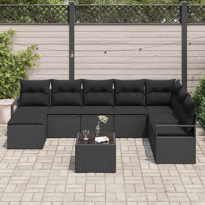 Set Divano da Giardino 9 pcs Nero Poly Rattan