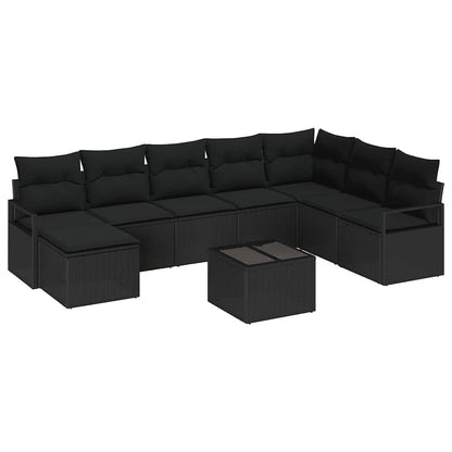 Set Divano da Giardino 9 pcs Nero Poly Rattan