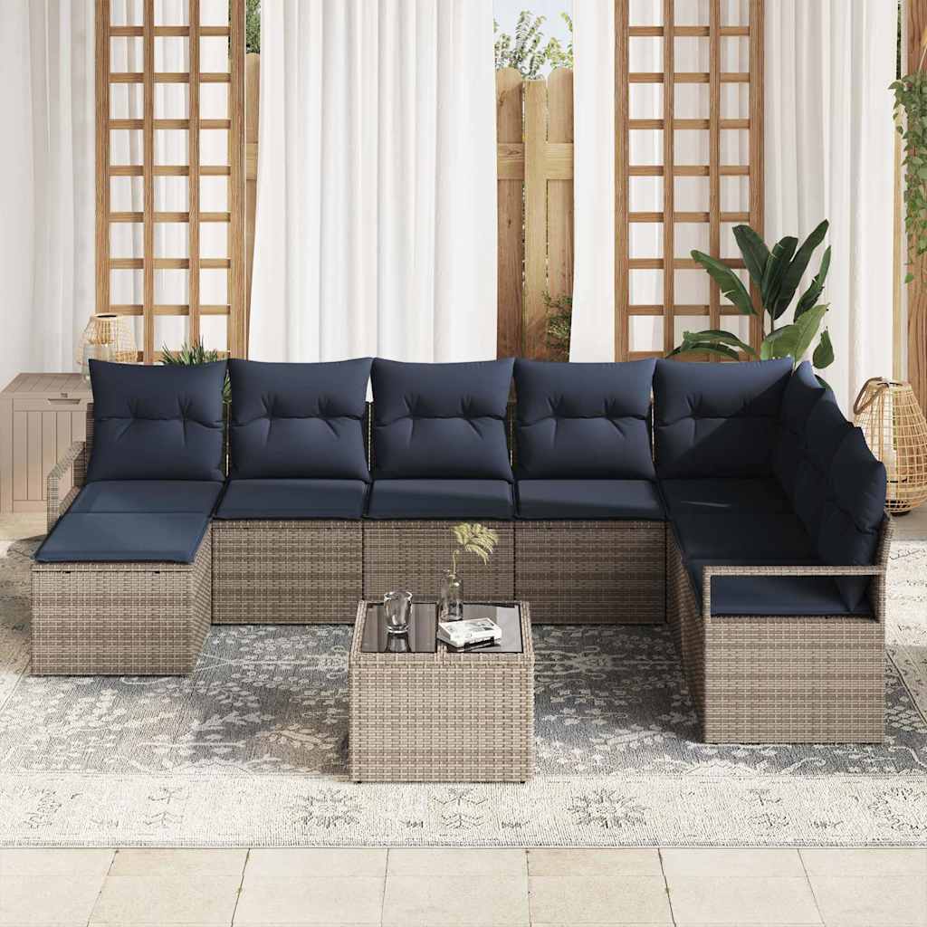 Set di divani con cuscino 9 pcs Grigio polyrattan | homemem39
