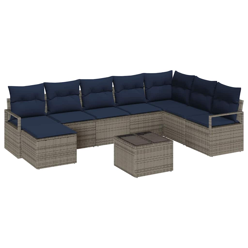 Set di divani con cuscino 9 pcs Grigio polyrattan | homemem39