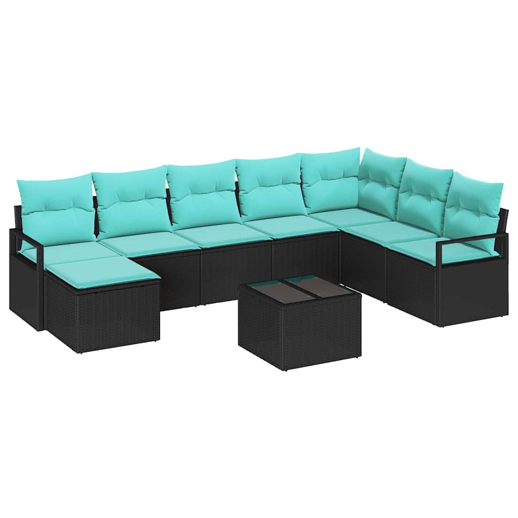 Set di divani con cuscino 9 pcs Nero polyrattan | homemem39