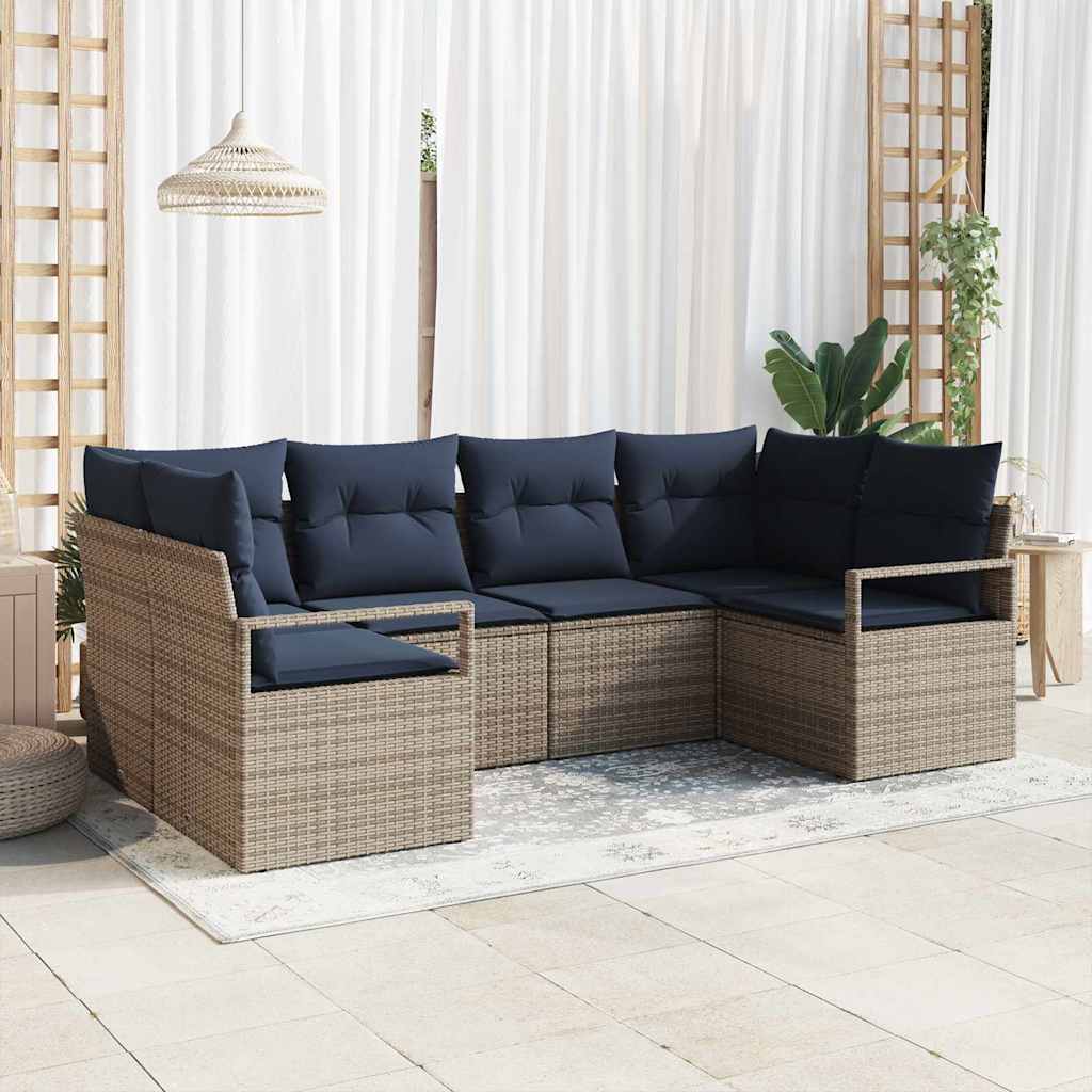 Set di divani con cuscino 6 pcs Grigio Rattan in Polipropilene | homemem39