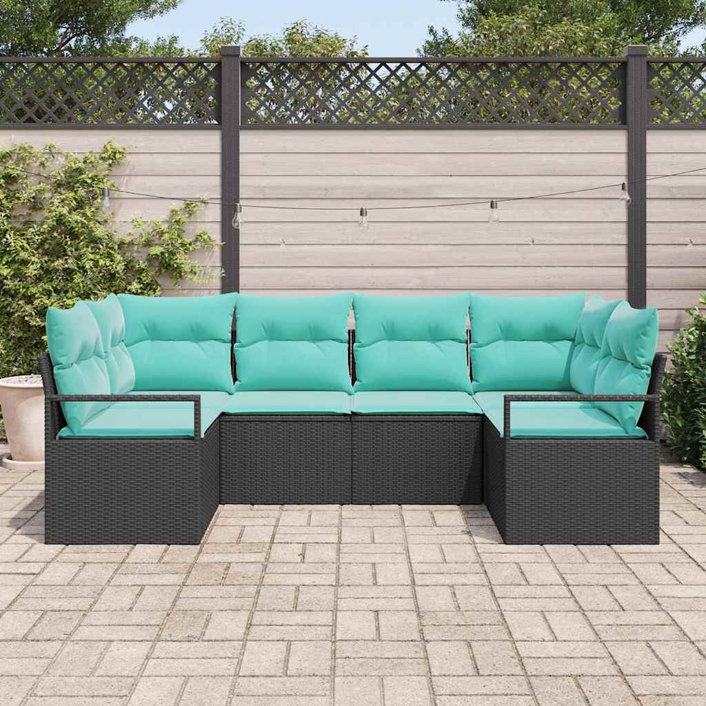 Set di divani con cuscino 6 pcs Nero Rattan in Polipropilene | homemem39