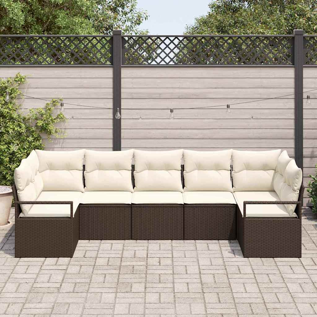 Set di divani con cuscino 7 pcs Marrone polyrattan | homemem39