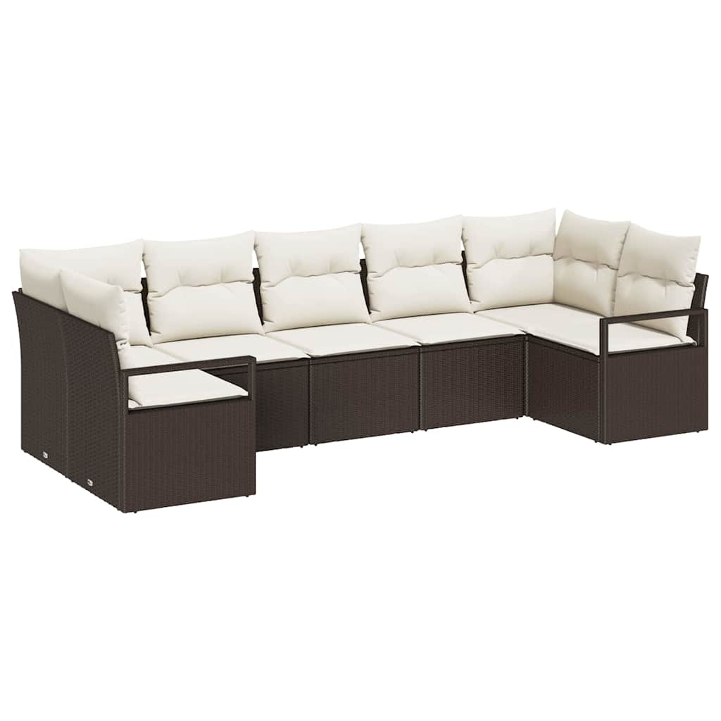 Set di divani con cuscino 7 pcs Marrone polyrattan | homemem39