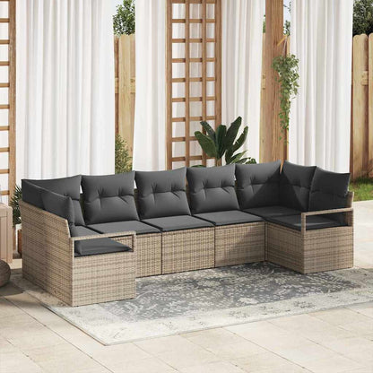 Set Divano da Giardino 7 pcs Grigio Poly Rattan