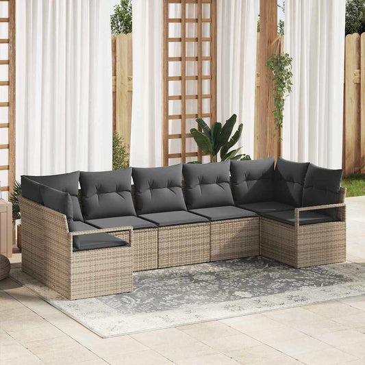Set Divano da Giardino 7 pcs Grigio Poly Rattan
