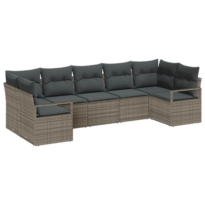 Set Divano da Giardino 7 pcs Grigio Poly Rattan