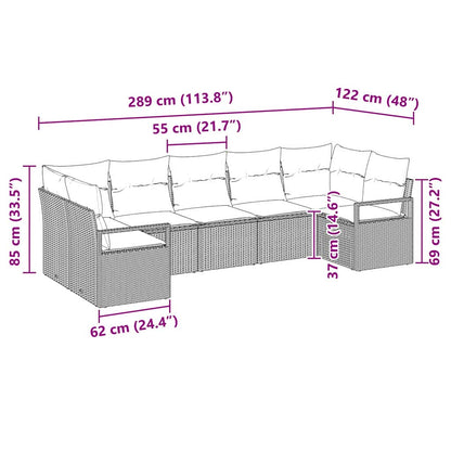 Set Divano da Giardino 7 pcs Grigio Poly Rattan