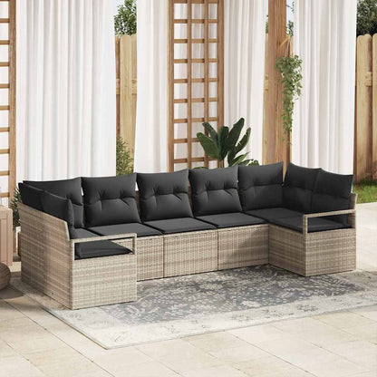 Set di divani con cuscino 7 pcs Grigio chiaro polyrattan | homemem39