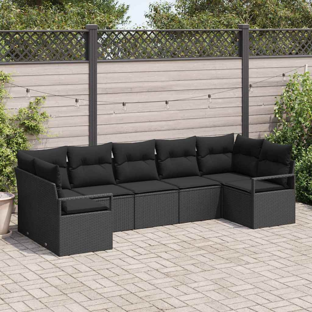 Set di divani con cuscino 7 pcs Nero polyrattan | homemem39