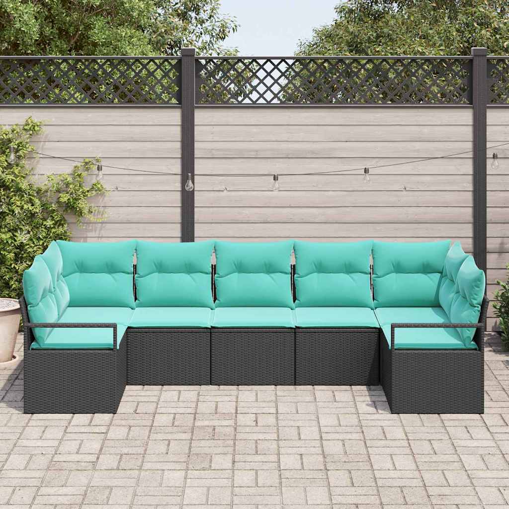Set di divani con cuscino 7 pcs Nero polyrattan | homemem39