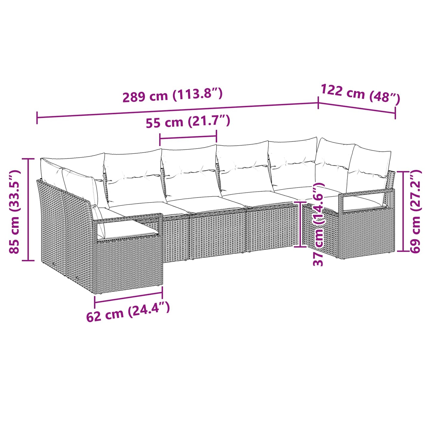 Set di divani con cuscino 7 pcs Nero polyrattan | homemem39