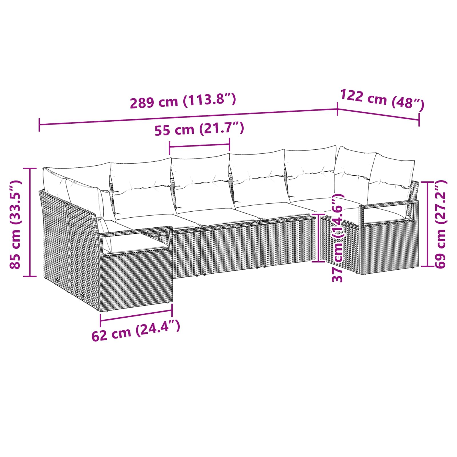 Set di divani con cuscino 7 pcs Nero polyrattan | homemem39