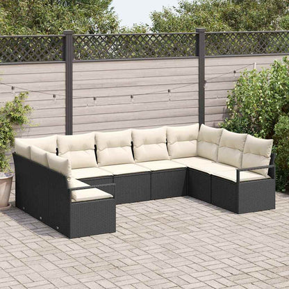 Set di divani con cuscino 9 pcs Nero polyrattan | homemem39